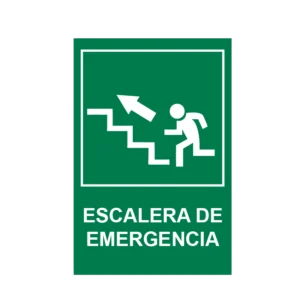 Señalética seguridad escalera emergencia arriba izquierda