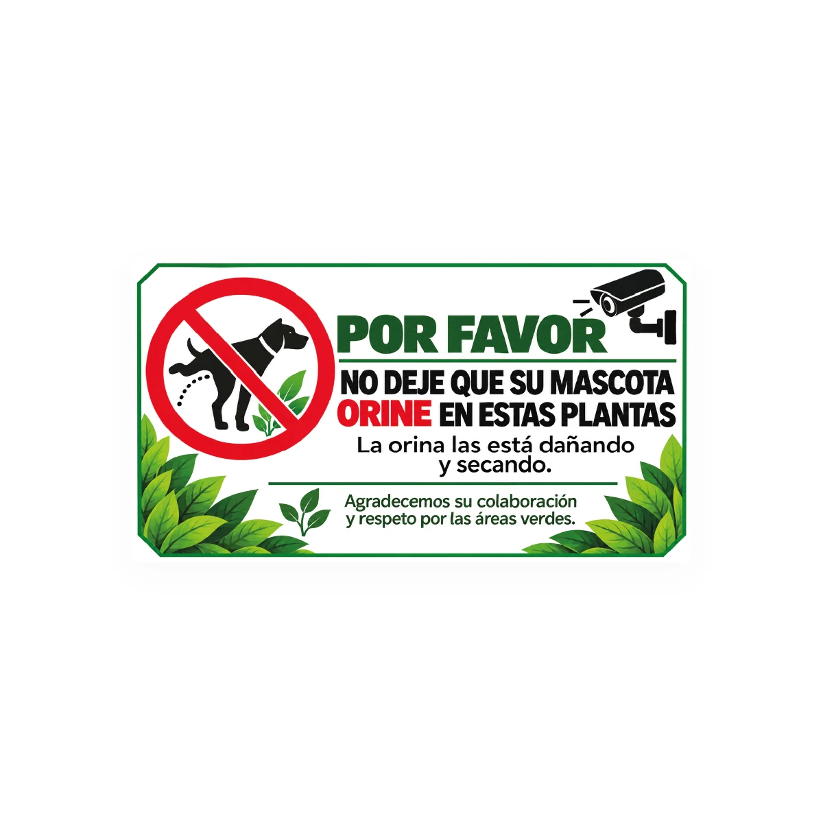 letrero no orinar en plantas